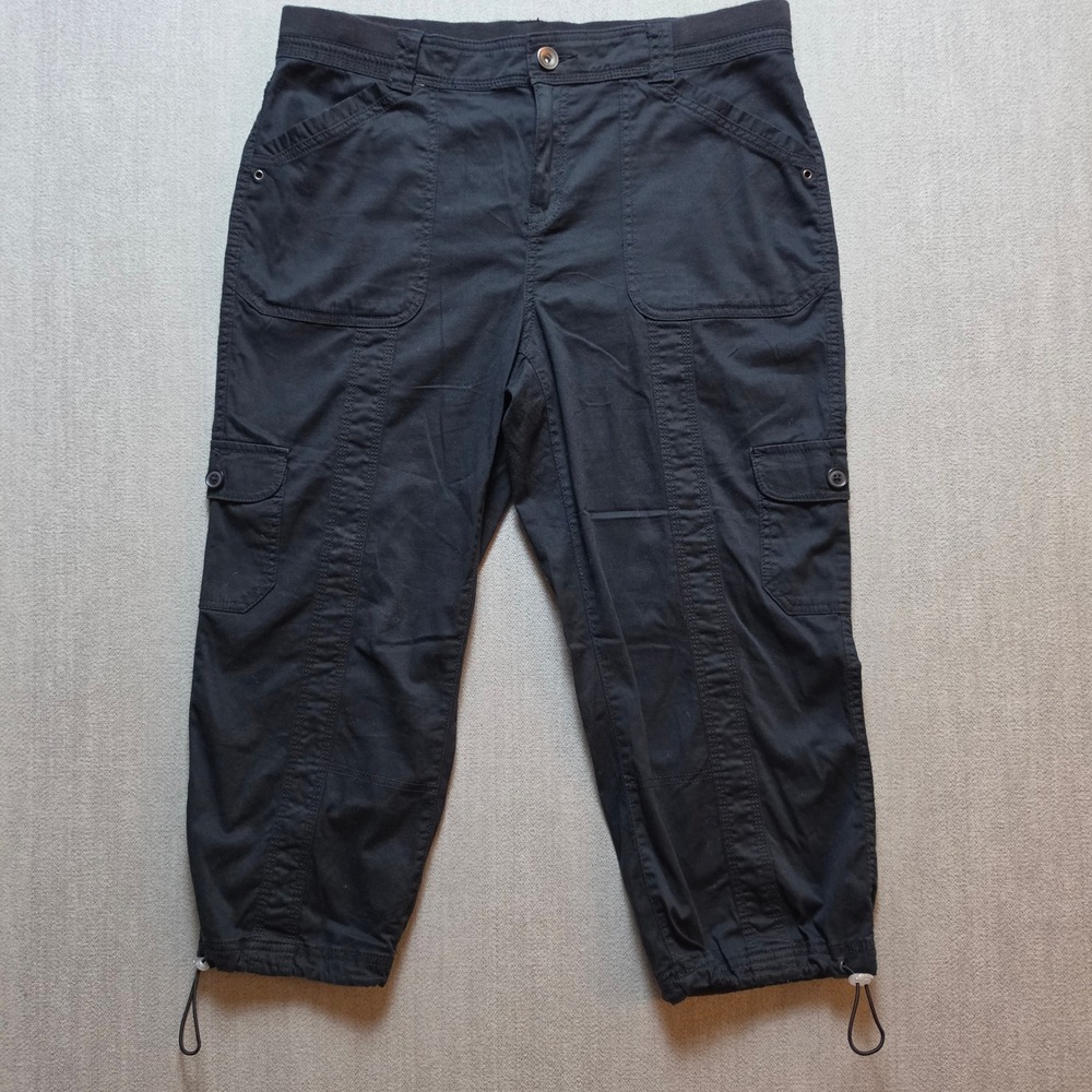 Style & Co Cargo Capris Women 12 Black Drawstring Hem Utility Pants